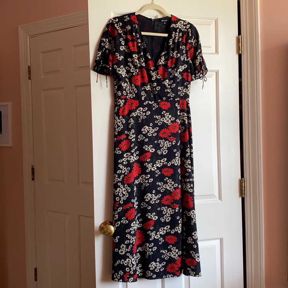 Madewell Floral Sundress (navy, red+white flowers)